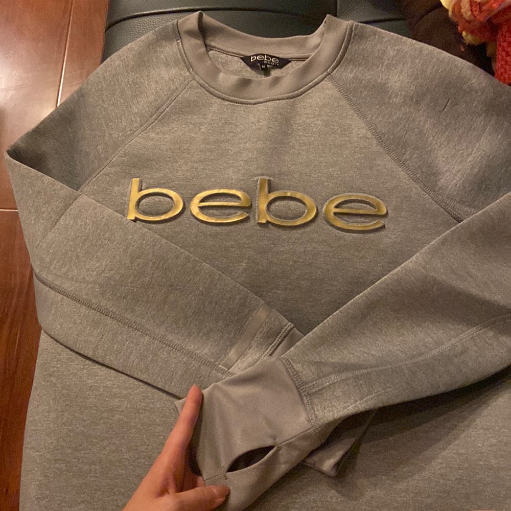 bebe Sport grey pullover with gold letters